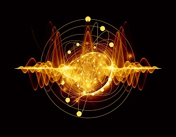 Atomic series. Abstract concept of atom and quantum waves illustrated with fractal elements